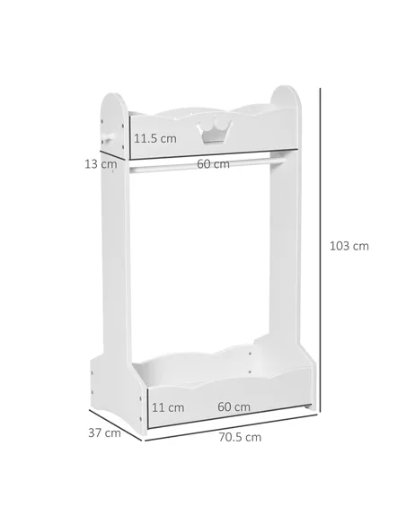 HOMCOM Kids Clothes Rail Wooden Hanging Rack with Storage Shelves Children Garment Freestanding Wardrobe for 3-8 Years Toddler, 