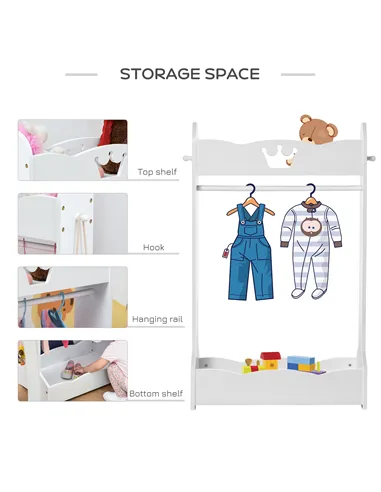 HOMCOM Kids Clothes Rail Wooden Hanging Rack with Storage Shelves Children Garment Freestanding Wardrobe for 3-8 Years Toddler, 