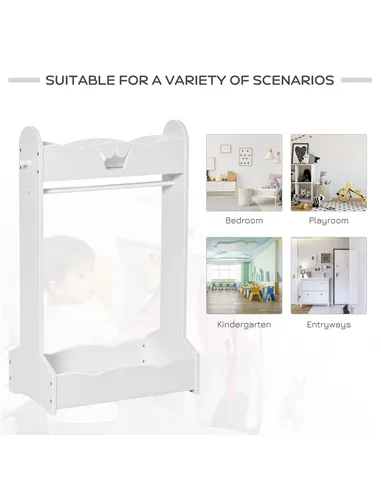 HOMCOM Kids Clothes Rail Wooden Hanging Rack with Storage Shelves Children Garment Freestanding Wardrobe for 3-8 Years Toddler, 