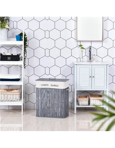 HOMCOM 100L Collapsible Natural Wood  Laundry Hamper Organizer Clothes Washing Basket Bin Storage Box w/Lid Removable Lining 52x