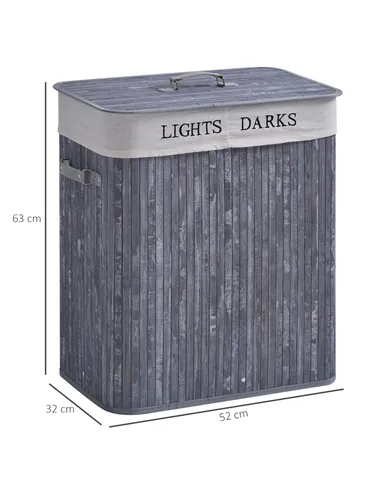 HOMCOM 100L Collapsible Natural Wood  Laundry Hamper Organizer Clothes Washing Basket Bin Storage Box w/Lid Removable Lining 52x