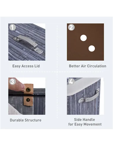 HOMCOM 100L Collapsible Natural Wood  Laundry Hamper Organizer Clothes Washing Basket Bin Storage Box w/Lid Removable Lining 52x