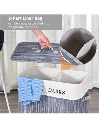 HOMCOM 100L Collapsible Natural Wood  Laundry Hamper Organizer Clothes Washing Basket Bin Storage Box w/Lid Removable Lining 52x