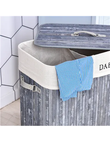 HOMCOM 100L Collapsible Natural Wood  Laundry Hamper Organizer Clothes Washing Basket Bin Storage Box w/Lid Removable Lining 52x