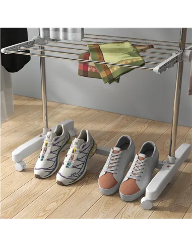 HOMCOM 3-Tier Clothes Airer, Stainless Steel Foldable Clothes Drying Rack with Wheels and Wings, Indoor and Outdoor, Easy Assemb