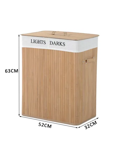 HOMCOM 100L Collapsible Natural Wood  Laundry Hamper Organizer Clothes Washing Basket Bin Storage Box w/Lid Removable Lining 52x