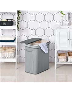HOMCOM 100L Natural Wood Laundry Basket A Compartment w/Flip Lid Removable Lining Handles Board Base Foldable Durable Water-Resi 2