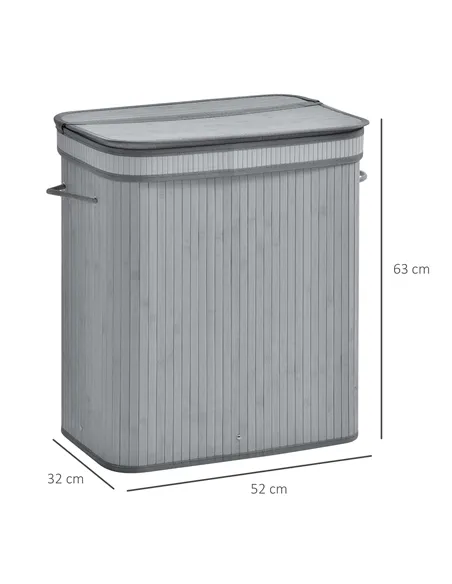HOMCOM 100L Natural Wood Laundry Basket A Compartment w/Flip Lid Removable Lining Handles Board Base Foldable Durable Water-Resi
