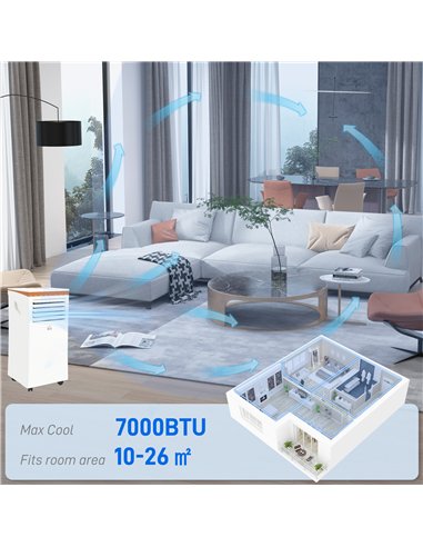 HOMCOM Portable Air Conditioner 7000 BTU, 4-in-1 Mobile Air Conditioning Unit with Cooling, Fan, Dehumidifier & Sleep Mode, LED 