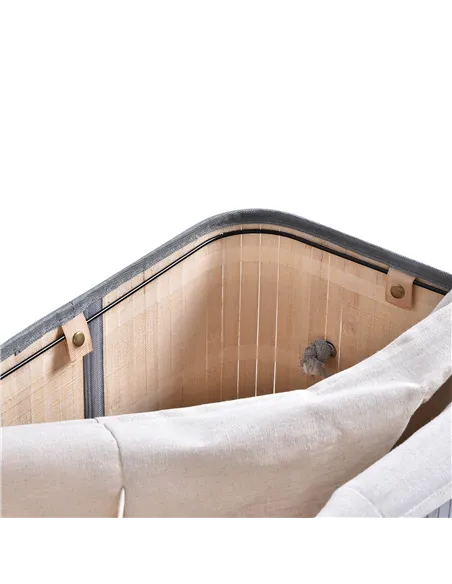 HOMCOM 100L Natural Wood Laundry Basket A Compartment w/Flip Lid Removable Lining Handles Board Base Foldable Durable Water-Resi