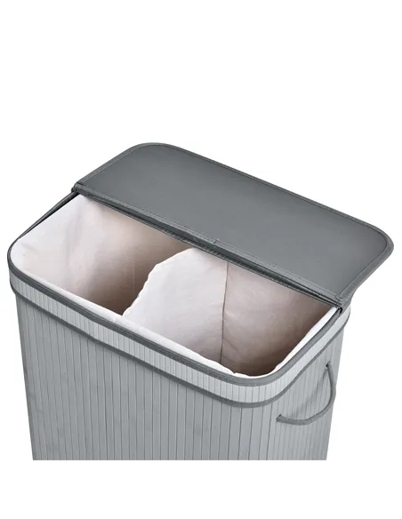 HOMCOM 100L Natural Wood Laundry Basket A Compartment w/Flip Lid Removable Lining Handles Board Base Foldable Durable Water-Resi