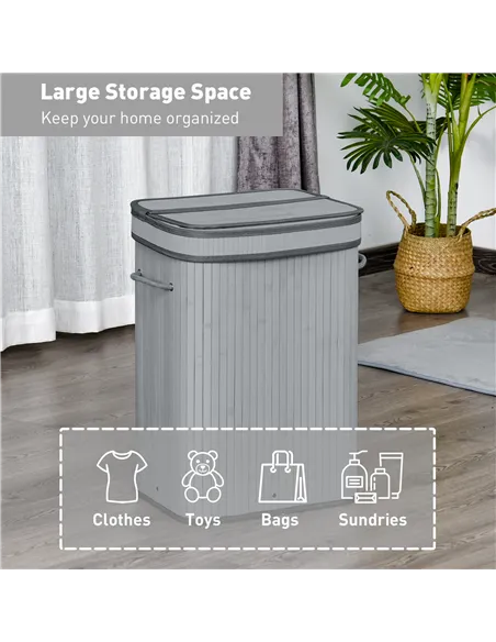 HOMCOM 70L Natural Wood Laundry Basket A Compartment w/Flip Lid Removable Lining Handles Board Base Foldable Durable Water-Resis