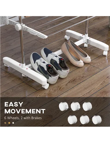 HOMCOM Four-Shelf Collapsing Clothes Horse, With Side Arms and Wheels - White