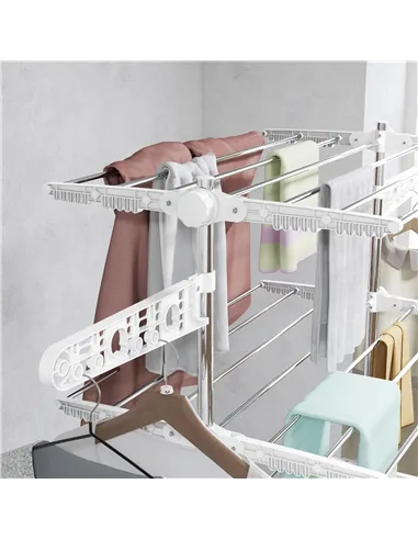 HOMCOM Four-Shelf Collapsing Clothes Horse, With Side Arms and Wheels - White