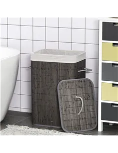 HOMCOM Laundry Basket with Flip Lid and String Handles, Collapsible Hamper Removable Lining Board Base Foldable Water-Resistant  2
