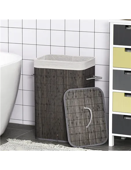 HOMCOM Laundry Basket with Flip Lid and String Handles, Collapsible Hamper Removable Lining Board Base Foldable Water-Resistant 