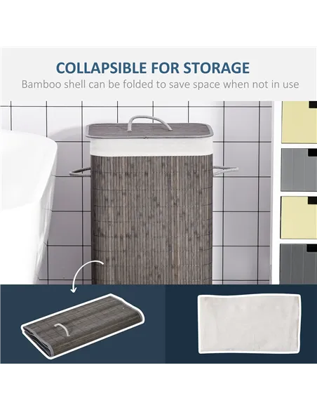 HOMCOM Laundry Basket with Flip Lid and String Handles, Collapsible Hamper Removable Lining Board Base Foldable Water-Resistant 