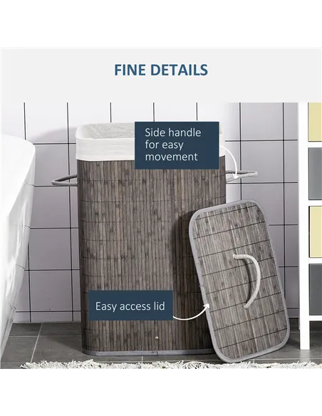 HOMCOM Laundry Basket with Flip Lid and String Handles, Collapsible Hamper Removable Lining Board Base Foldable Water-Resistant 