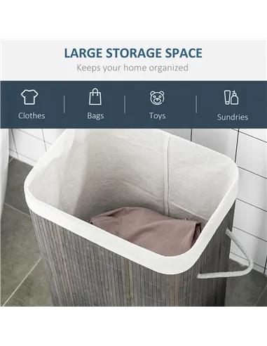 HOMCOM Laundry Basket with Flip Lid and String Handles, Collapsible Hamper Removable Lining Board Base Foldable Water-Resistant 