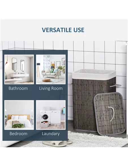 HOMCOM Laundry Basket with Flip Lid and String Handles, Collapsible Hamper Removable Lining Board Base Foldable Water-Resistant 