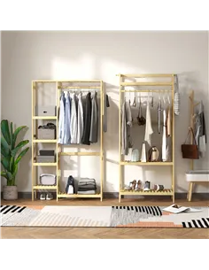 HOMCOM Bamboo Garment Rack, Clothes Rack with Storage Shelf, Hanging Rail and Side Hooks for Entryway, Bedroom, Bathroom and Off 2