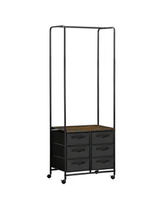 HOMCOM Industrial Hanging Clothes Rail, Clothes Rack with 6 Fabric Drawers, Open Wardrobe Organiser for Hallway, Bedroom and Clo