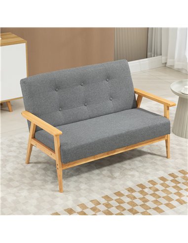 HOMCOM 2 Seater Sofa Modern Linen Fabric Upholstery Tufted Couch with Rubberwood Legs for Living Room and Kitchen, Dark Grey