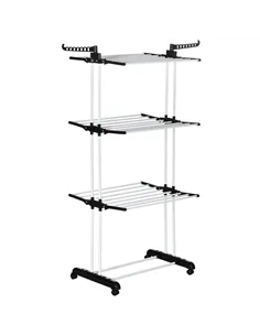 HOMCOM Foldable Clothes Drying Rack, 4-Tier Steel Garment Laundry Rack with Castors for Indoor and Outdoor Use, Black