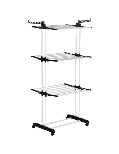 HOMCOM Foldable Clothes Drying Rack, 4-Tier Steel Garment Laundry Rack with Castors for Indoor and Outdoor Use, Black