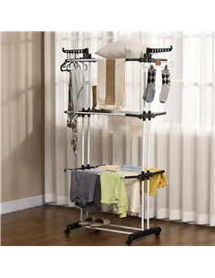 HOMCOM Foldable Clothes Drying Rack, 4-Tier Steel Garment Laundry Rack with Castors for Indoor and Outdoor Use, Black 2