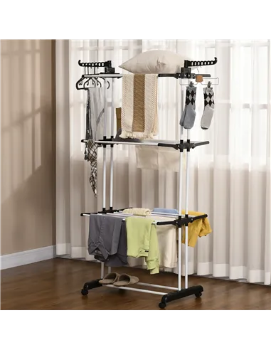 HOMCOM Foldable Clothes Drying Rack, 4-Tier Steel Garment Laundry Rack with Castors for Indoor and Outdoor Use, Black