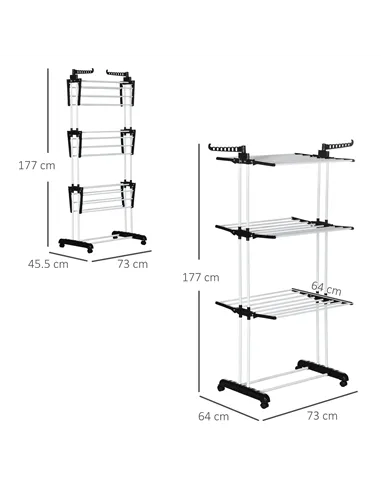 HOMCOM Foldable Clothes Drying Rack, 4-Tier Steel Garment Laundry Rack with Castors for Indoor and Outdoor Use, Black