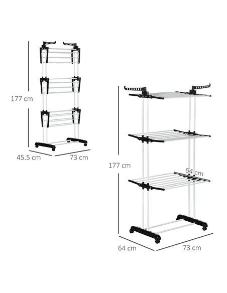 HOMCOM Foldable Clothes Drying Rack, 4-Tier Steel Garment Laundry Rack with Castors for Indoor and Outdoor Use, Black