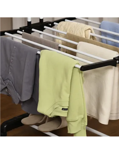 HOMCOM Foldable Clothes Drying Rack, 4-Tier Steel Garment Laundry Rack with Castors for Indoor and Outdoor Use, Black