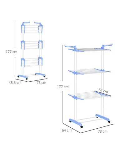 HOMCOM Foldable Clothes Drying Rack, 4-Tier Steel Garment Laundry Rack with Castors for Indoor and Outdoor Use, Blue
