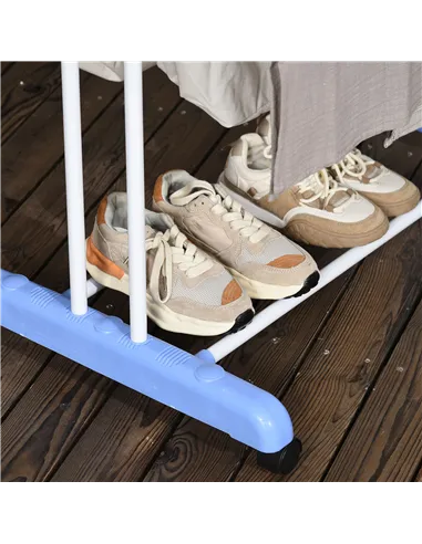 HOMCOM Foldable Clothes Drying Rack, 4-Tier Steel Garment Laundry Rack with Castors for Indoor and Outdoor Use, Blue