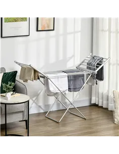 HOMCOM Electric Heated Clothes Dryer, Folding Energy-Efficient Indoor Airer with Extendable Wings, Laundry Drying Horse Rack, Si 2