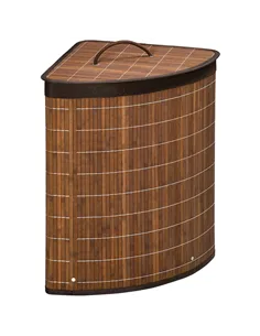 HOMCOM Bamboo Laundry Basket with Lid, 55 Litres Laundry Hamper with Removable Washable Lining,  Corner Washing Baskets, 38 x 38