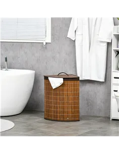 HOMCOM Bamboo Laundry Basket with Lid, 55 Litres Laundry Hamper with Removable Washable Lining,  Corner Washing Baskets, 38 x 38 2