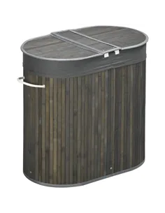 HOMCOM Bamboo Laundry Basket with Lid, 100 Litres Laundry Hamper with 2 Sections, Removable Washable Lining, Washing Baskets, 62