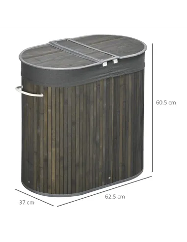 HOMCOM Bamboo Laundry Basket with Lid, 100 Litres Laundry Hamper with 2 Sections, Removable Washable Lining, Washing Baskets, 62