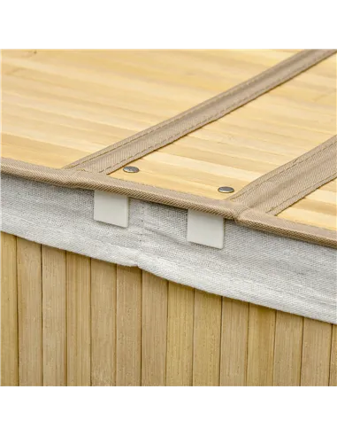 HOMCOM Bamboo Laundry Basket with Lid, 100 Litres Laundry Hamper with 2 Sections, Removable Washable Lining, Washing Baskets, 62