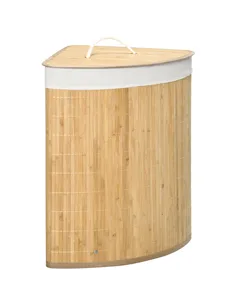 HOMCOM Bamboo Laundry Basket with Lid, 55 Litres Laundry Hamper with Removable Washable Lining,  Corner Washing Baskets, 38 x 38