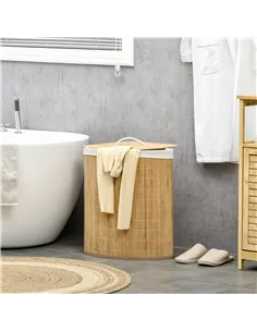 HOMCOM Bamboo Laundry Basket with Lid, 55 Litres Laundry Hamper with Removable Washable Lining,  Corner Washing Baskets, 38 x 38 2