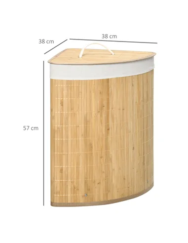 HOMCOM Bamboo Laundry Basket with Lid, 55 Litres Laundry Hamper with Removable Washable Lining,  Corner Washing Baskets, 38 x 38
