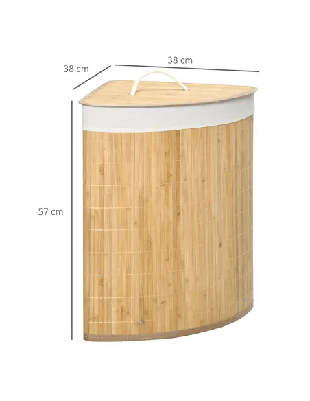 HOMCOM Bamboo Laundry Basket with Lid, 55 Litres Laundry Hamper with Removable Washable Lining,  Corner Washing Baskets, 38 x 38