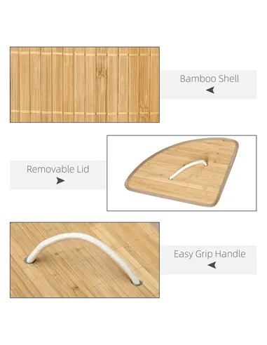 HOMCOM Bamboo Laundry Basket with Lid, 55 Litres Laundry Hamper with Removable Washable Lining,  Corner Washing Baskets, 38 x 38