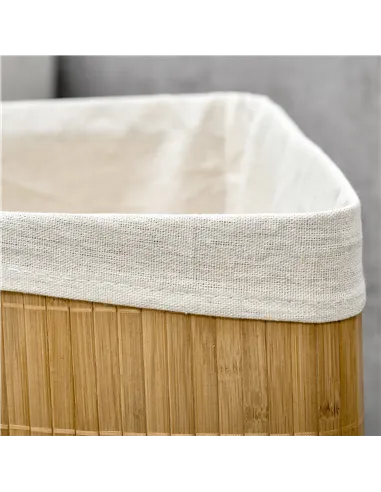 HOMCOM Bamboo Laundry Basket with Lid, 55 Litres Laundry Hamper with Removable Washable Lining,  Corner Washing Baskets, 38 x 38