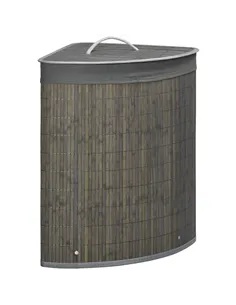 HOMCOM Bamboo Laundry Basket with Lid, 55 Litres Laundry Hamper with Removable Washable Lining,  Corner Washing Baskets, 38 x 38