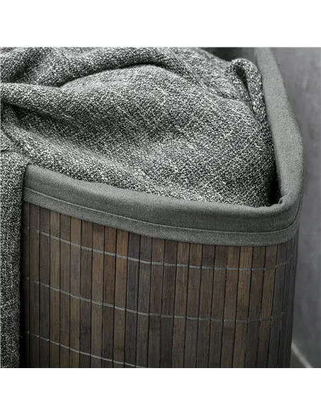 HOMCOM Bamboo Laundry Basket with Lid, 55 Litres Laundry Hamper with Removable Washable Lining,  Corner Washing Baskets, 38 x 38